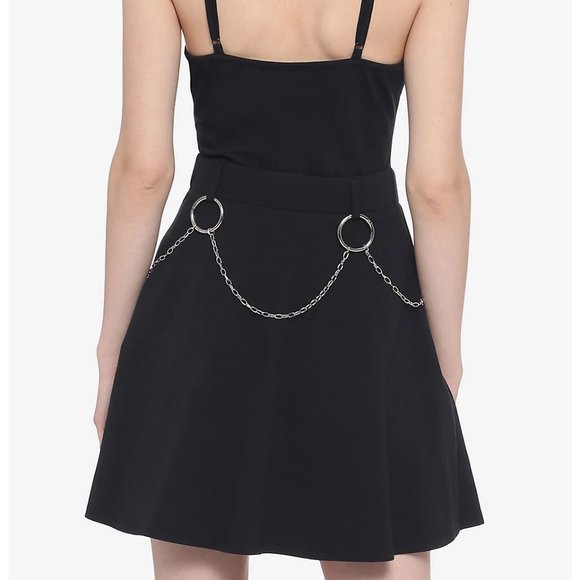 Hot Topic Chain Belt Strappy Skater Dress Black Medium - Picture 3 of 11